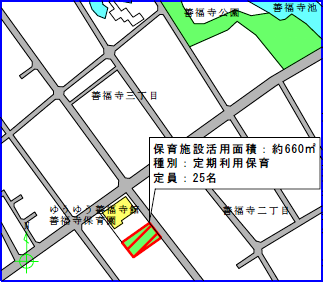 善福寺だいかんやま公園の地図　保育施設活用面積：約660平方メートル　種別：定期利用保育　定員：25名