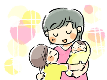 赤ちゃんとお兄ちゃんとママのイラスト