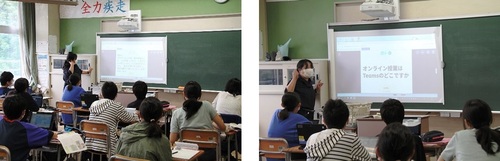 電子黒板を使用して社会科の授業が行われています。