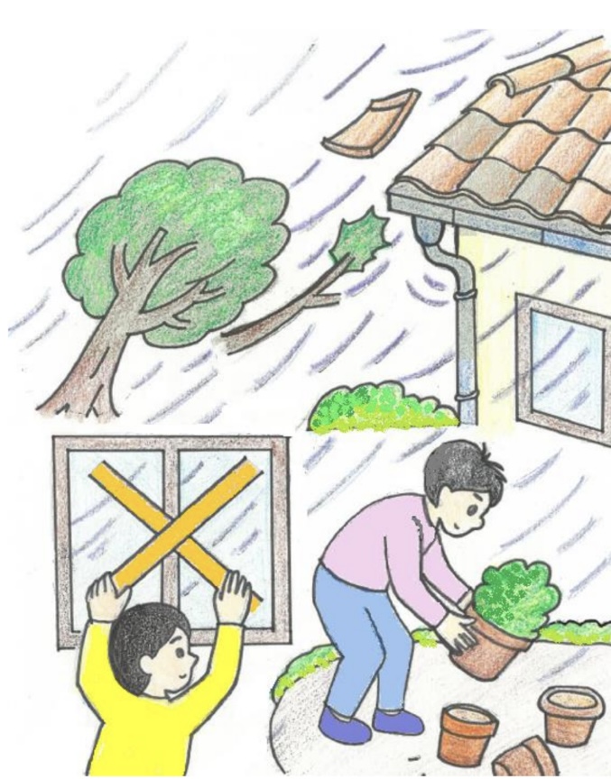 台風に備えるイラスト