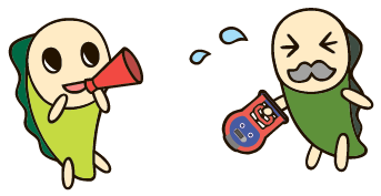 応援するなみすけ、握力を測るなみきおじさん