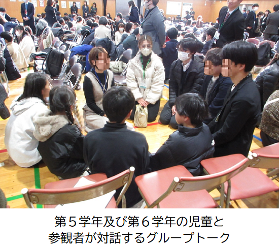 第5学年および第6学年の児童と参観者が対話するグループトークの様子
