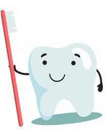 歯ブラシを持つ歯のキャラクターのイラスト